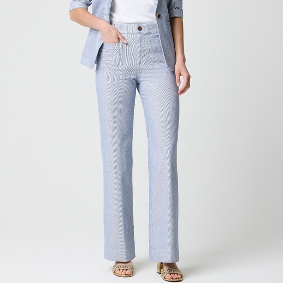 J. Crew Factory Lizzie High-rise Patch-pocket Wide-leg Pant Blue/White Stripe-27 - Picture 1 of 8